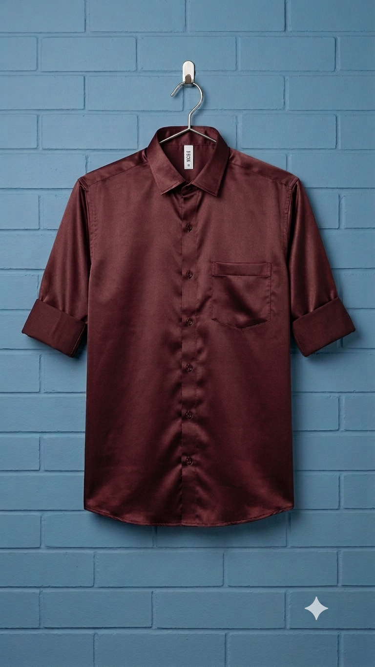 Formal Satin Shirt for men | Solid Maroon