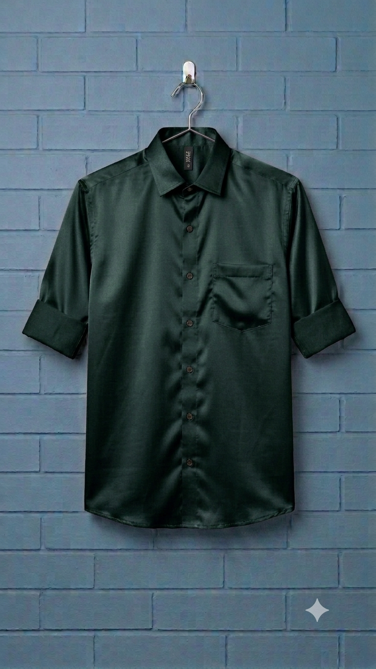 Formal Satin Shirt for men | Solid Dark Green